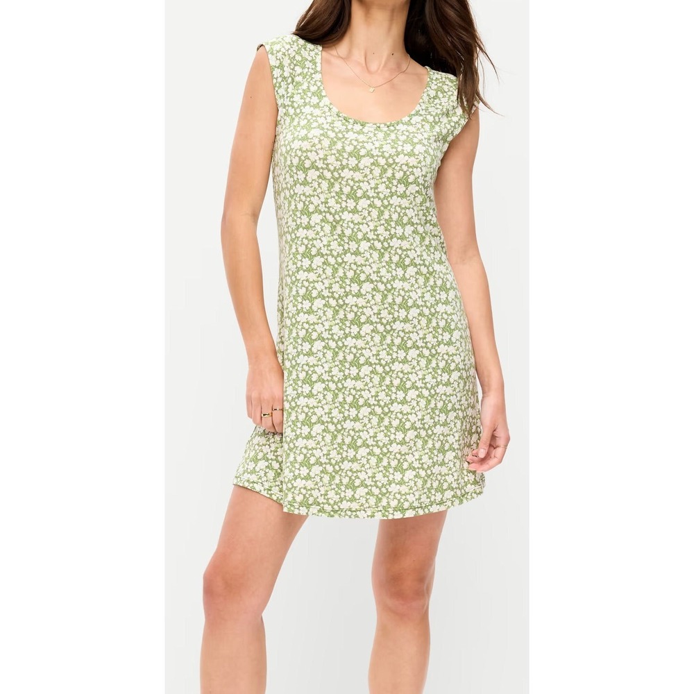 Old Navy Short Cap Sleeve Scoop‎ Neck Soft Jersey Mini Dress - Green Floral - 3X